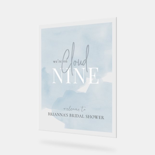 Señal Acrílica Bienvenida a la ducha de la novia Cloud 9 Blue Sky (Ángulo)