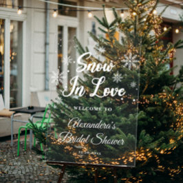 Señal Acrílica Bienvenida a la ducha de novia blanca de invierno