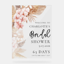 Señal Acrílica Bienvenida a la ducha de novia con flores rosadas