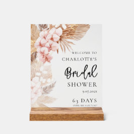 Señal Acrílica Bienvenida a la ducha de novia con flores rosadas