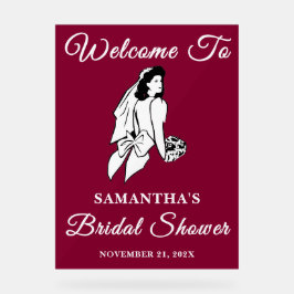 Señal Acrílica Bienvenida a la ducha de novia con guión de borgoñ