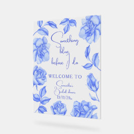 Señal Acrílica Bienvenida a la ducha de novia Floral Algo Azul