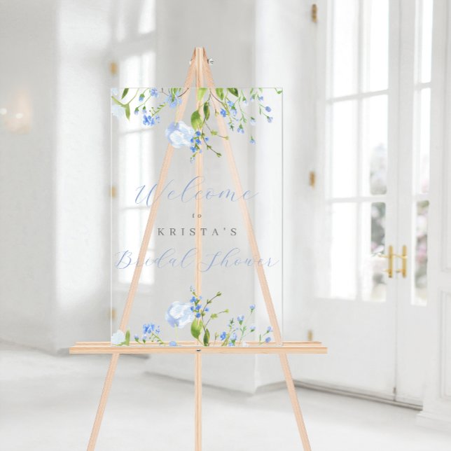 Señal Acrílica Bienvenida a la ducha de novia floral azul claro (Subido por el creador)