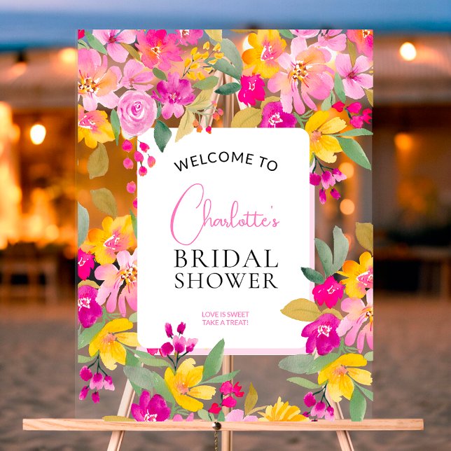 Señal Acrílica Bienvenida a la ducha floral de jardín acuarela nu (Garden floral watercolor bridal shower welcome acrylic sign)