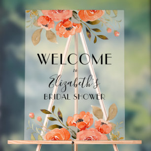 Señal Acrílica Bienvenida a la ducha nupcial con acuarela floral