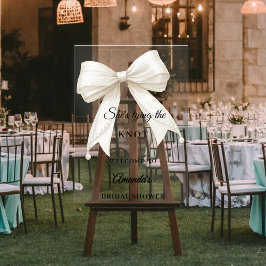 Señal Acrílica Bienvenida a la ducha nupcial con lazo de marfil y