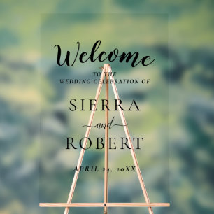 Señal Acrílica Bienvenida a la elegante boda de la escritura negr