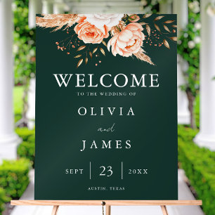 Señal Acrílica Bienvenida a la elegante boda de otoño con flores