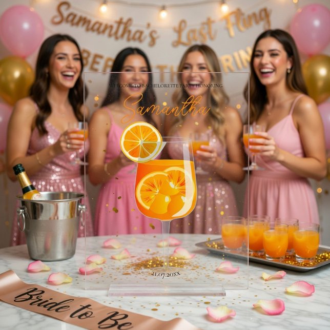 Señal Acrílica Bienvenida a la fiesta de Bachelorette Aperol Spri (Subido por el creador)