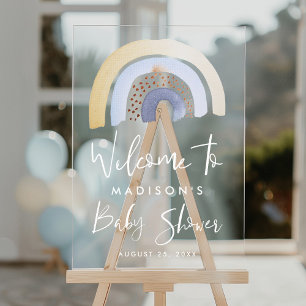 Señal Acrílica Bienvenida a la Fiesta de Bebé Arcoíris Azul Adora
