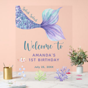 Señal Acrílica Bienvenida A La Fiesta De Cumpleaños De La Sirena 