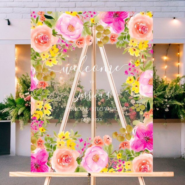 Señal Acrílica Bienvenida a la fiesta de despedida de soltera en  (Boho wild flowers garden bridal shower welcome acrylic sign)