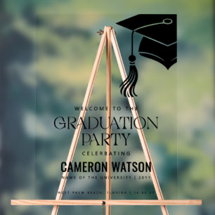 Señal Acrílica Bienvenida a la fiesta de graduación con sombrero 