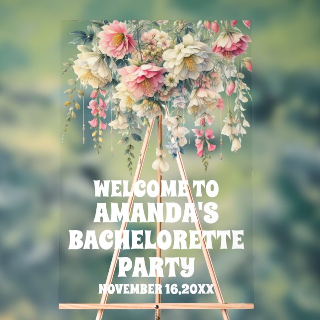 Señal Acrílica Bienvenida a la fiesta de soltera floral personali (Neutral )