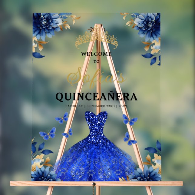 Señal Acrílica Bienvenida a la princesa real de oro azul Quinceañ (Neutral )