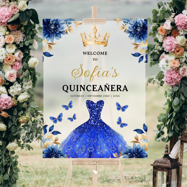 Señal Acrílica Bienvenida a la princesa real de oro azul Quinceañ (Subido por el creador)