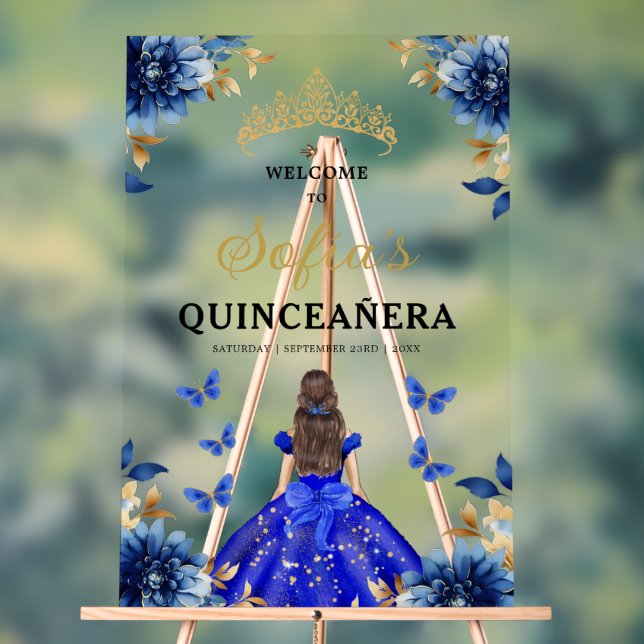 Señal Acrílica Bienvenida a la princesa real de oro azul Quinceañ (Neutral )