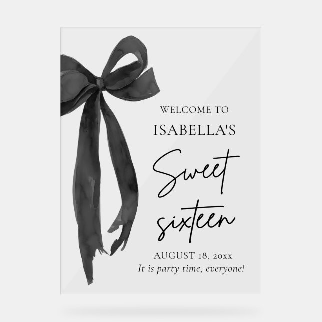 Señal Acrílica Bienvenida a los 16 cumpleaños de Black Bow Coquet (Anverso)