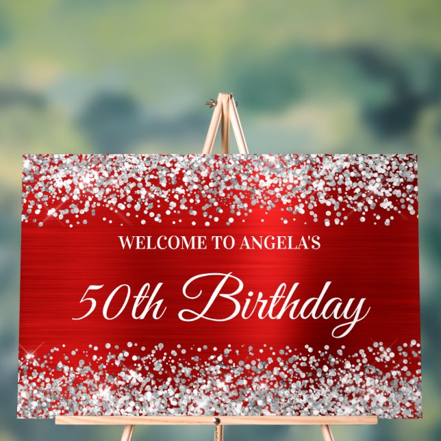 Señal Acrílica Bienvenida a los 50 Años del Purpurina Plata (Neutral )