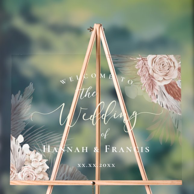 Señal Acrílica Bienvenida a los bodas de las flores de Boho (Neutral )