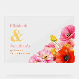 Señal Acrílica Bienvenida a los Poppies Amarillos Naranja Rosa Mo