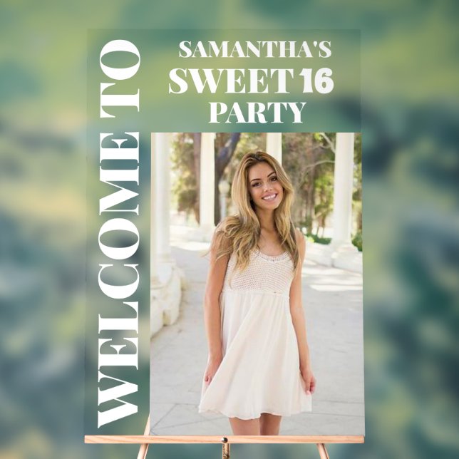 Señal Acrílica Bienvenida a Photo Sweet 16 Personalizado (Neutral )