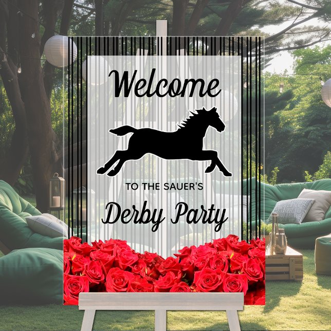 Señal Acrílica Bienvenida a Racehorse y Rosas Derby Fiesta (Racehorse and Roses Derby Party Acrylic Welcome Sign)