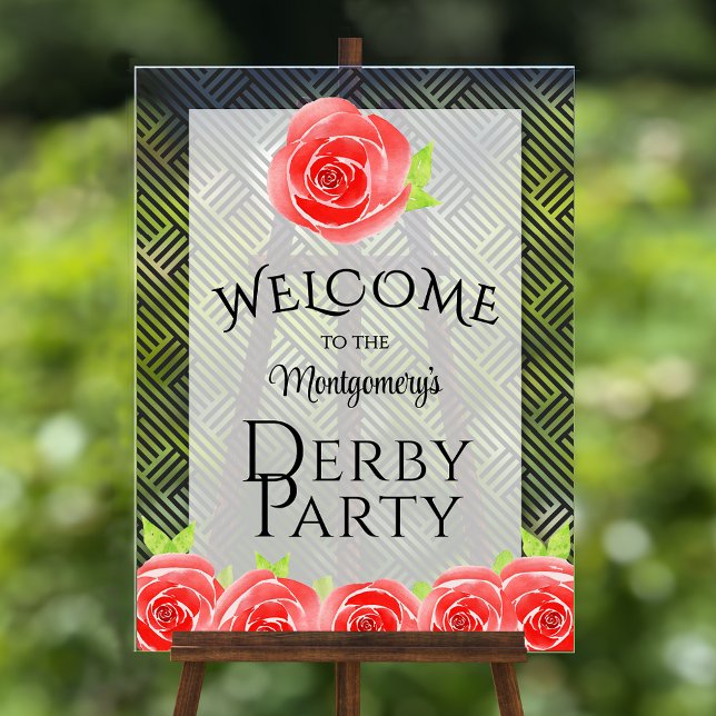 Señal Acrílica Bienvenida a Red Roses Derby Fiesta (Red roses derby party acrylic welcome sign)