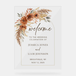 Señal Acrílica Bienvenida a Terracota Rust Fall Boda Floral