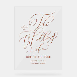 Señal Acrílica Bienvenida a Terracotta Whimsical Calligraphy Boda