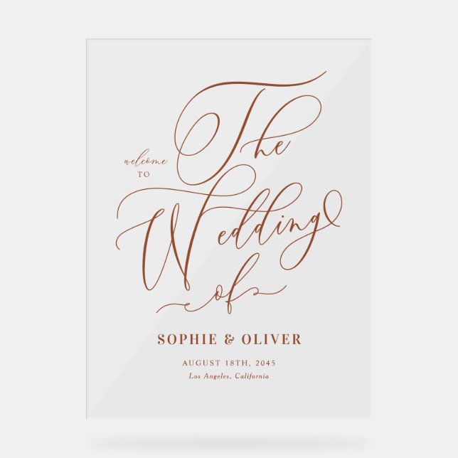 Señal Acrílica Bienvenida a Terracotta Whimsical Calligraphy Boda (Anverso)