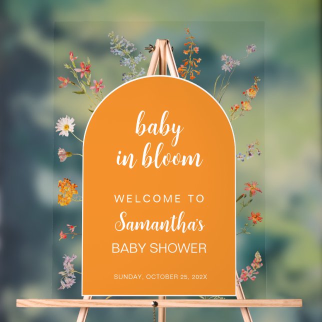 Señal Acrílica Bienvenida a un bebé en una ducha de flores silves (Neutral )
