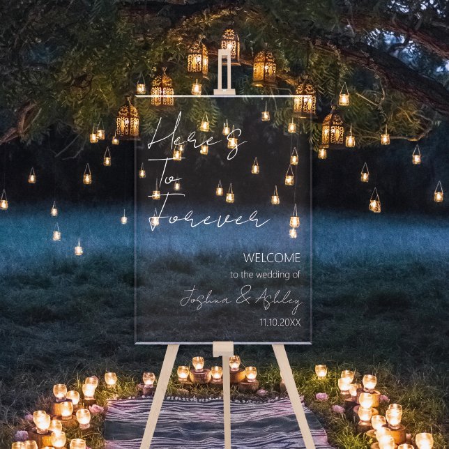 Señal Acrílica Bienvenida a un Boda blanco siempre elegante (Here's To Forever Elegant White Wedding Welcome Acrylic Sign
)