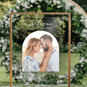 Señal Acrílica Bienvenida a un Boda fotográfico simple y elegante