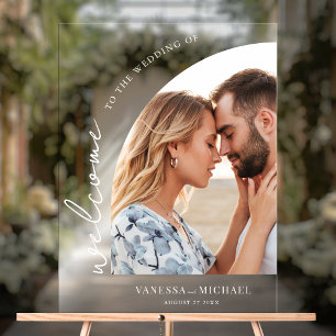Señal Acrílica Bienvenida a un Boda fotográfico simple y elegante
