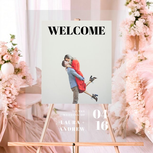 Señal Acrílica Bienvenida a un boda moderno y audaz guion fotográ (Simple modern bold photo script wedding welcome acrylic sign)