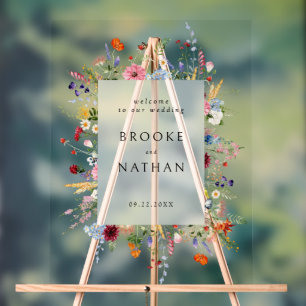 Señal Acrílica Bienvenida a un colorido Boda de flores silvestres