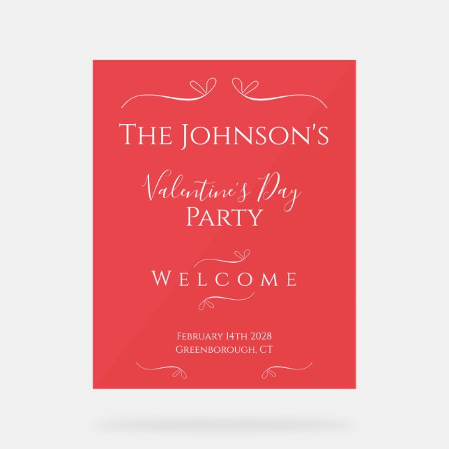 Señal Acrílica Bienvenida a un Fiesta El día de San Valentín Rojo (Anverso)