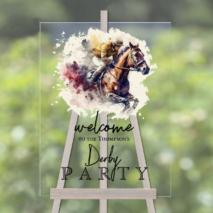 Señal Acrílica Bienvenida a Watercolor Racehorse Derby Fiesta