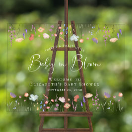 Señal Acrílica Bienvenida a Wildflower Baby Shower White