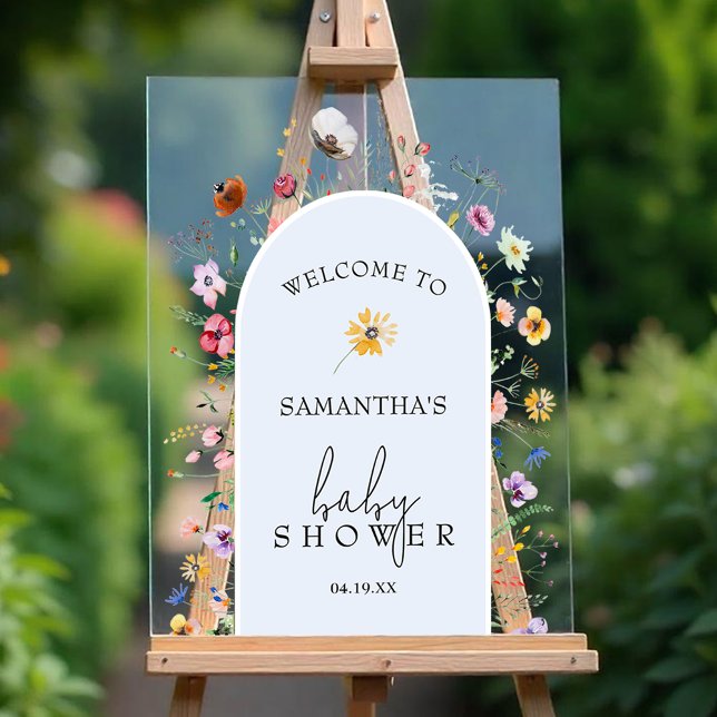 Señal Acrílica Bienvenida a Wildflower Boy Baby Shower (Wildflower boy baby shower Welcome clear acrylic sign)