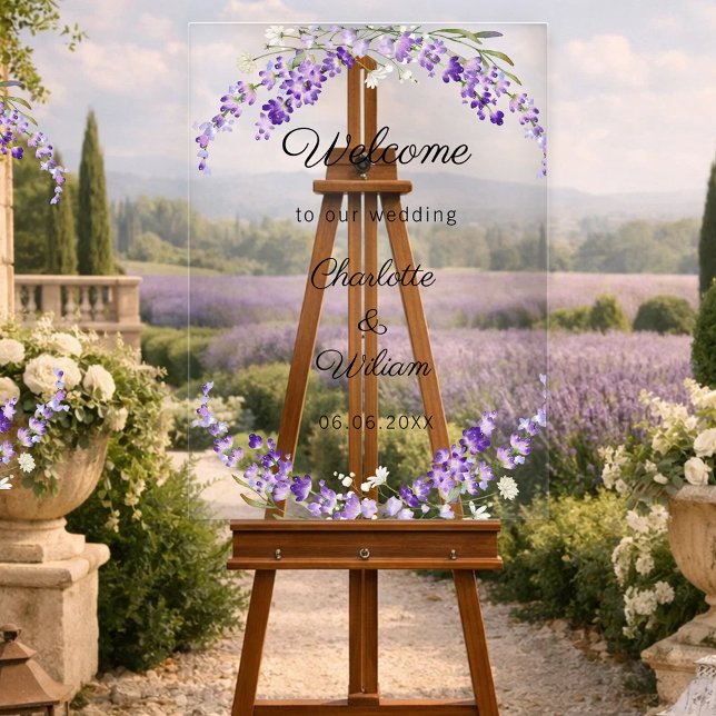 Señal Acrílica Bienvenida acuarela de lavanda para boda (Subido por el creador)