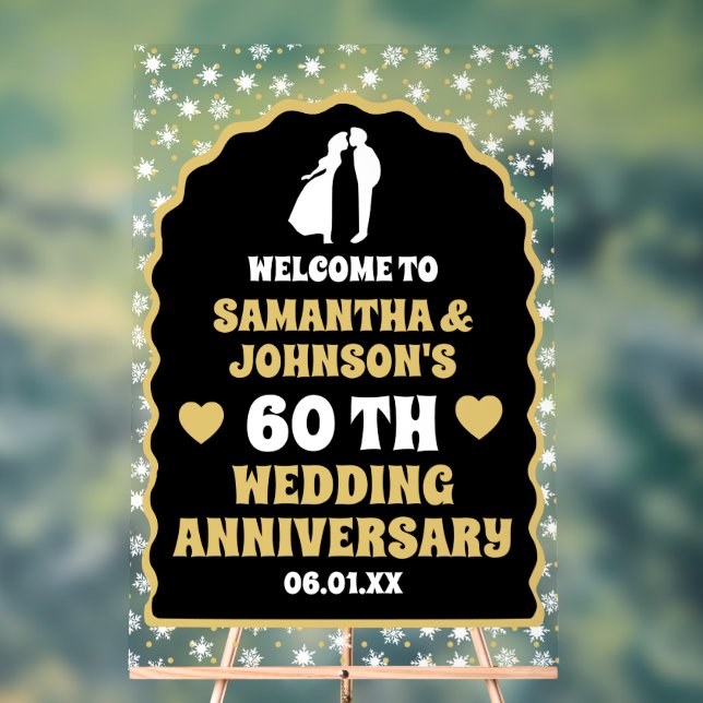 Señal Acrílica Bienvenida al 60° aniversario del Confetti de Oro (Neutral )