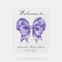 Señal Acrílica Bienvenida al baby shower con lazo de lunares