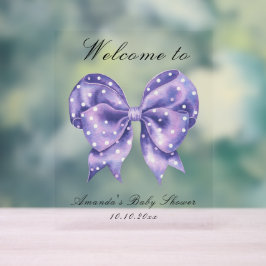 Señal Acrílica Bienvenida al baby shower con lazo de lunares
