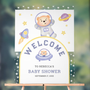 Señal Acrílica Bienvenida al baby shower del astronauta del osito