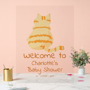 Señal Acrílica Bienvenida al Baby Shower del Gordo Gatito Naranja