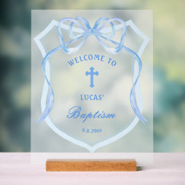 Señal Acrílica Bienvenida al bautismo Escudo Blue Bow Light