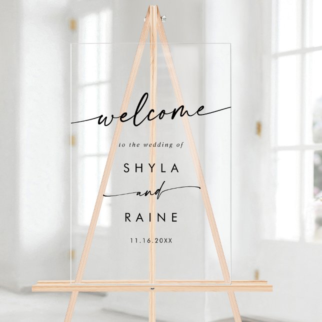Señal Acrílica Bienvenida al Boda Acrílico Moderno y Claro Boho (Boho Simple Modern Clear Acrylic Wedding Welcome Acrylic Sign)