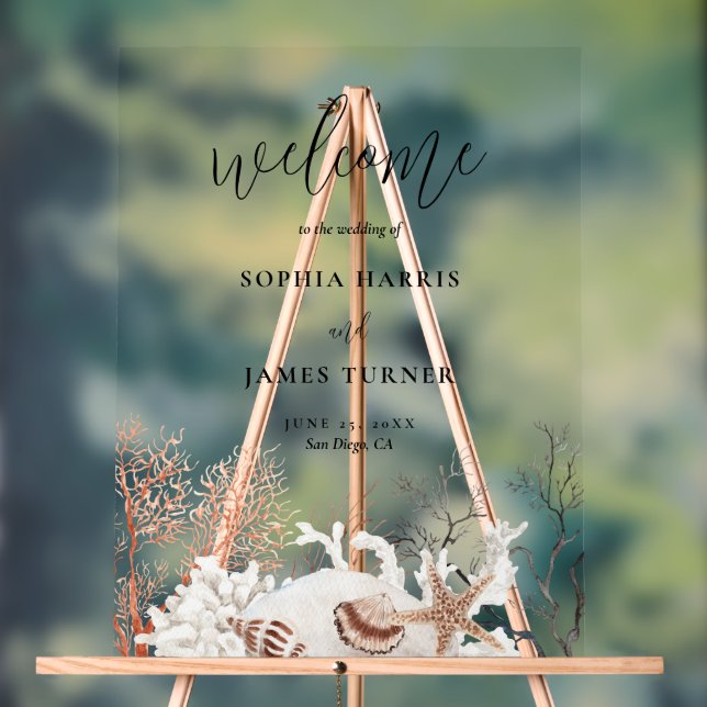 Señal Acrílica Bienvenida al Boda Boho Beach Coral Reef (Neutral )